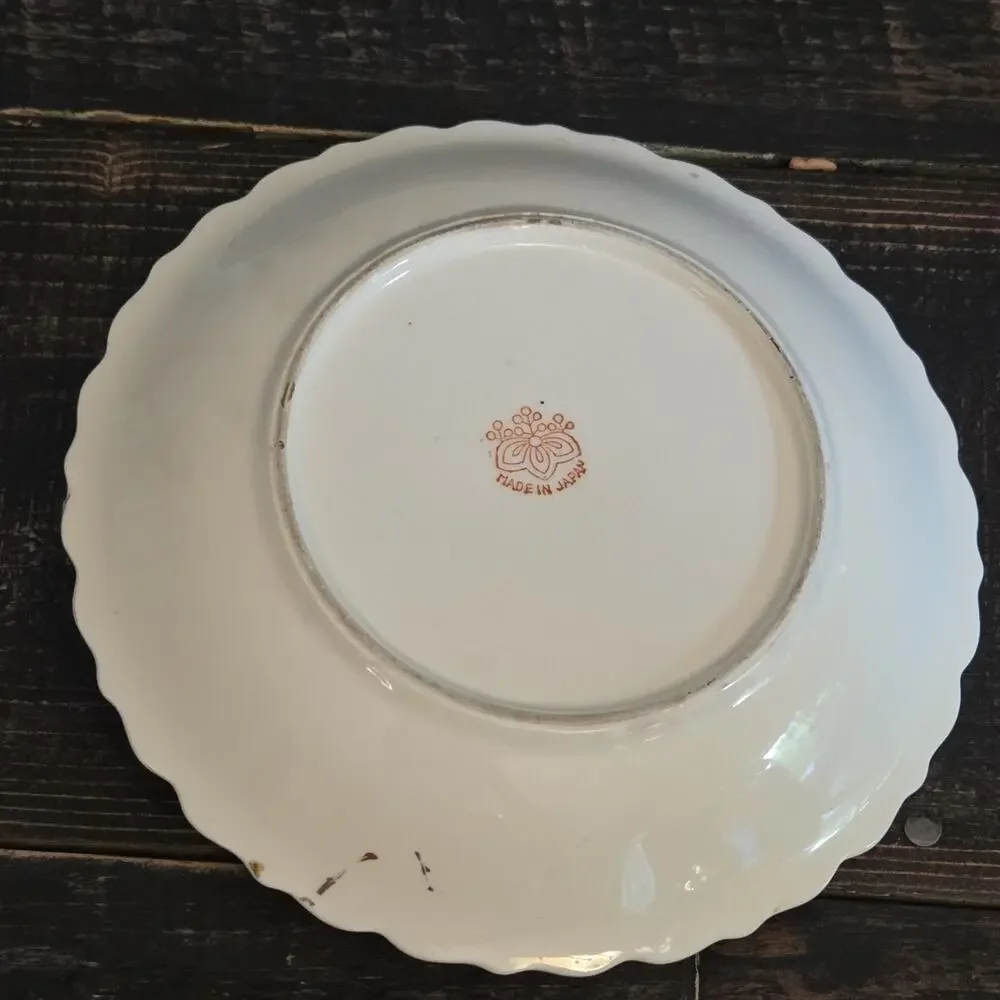 TAKITO Japan Lemon Wedge Server Red Rim Pink Roses, Gold Trim 6 1/8